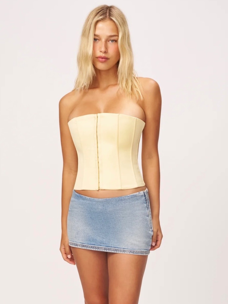 Guizio Lace-Up Corset Top | Butter Yellow | Size Small